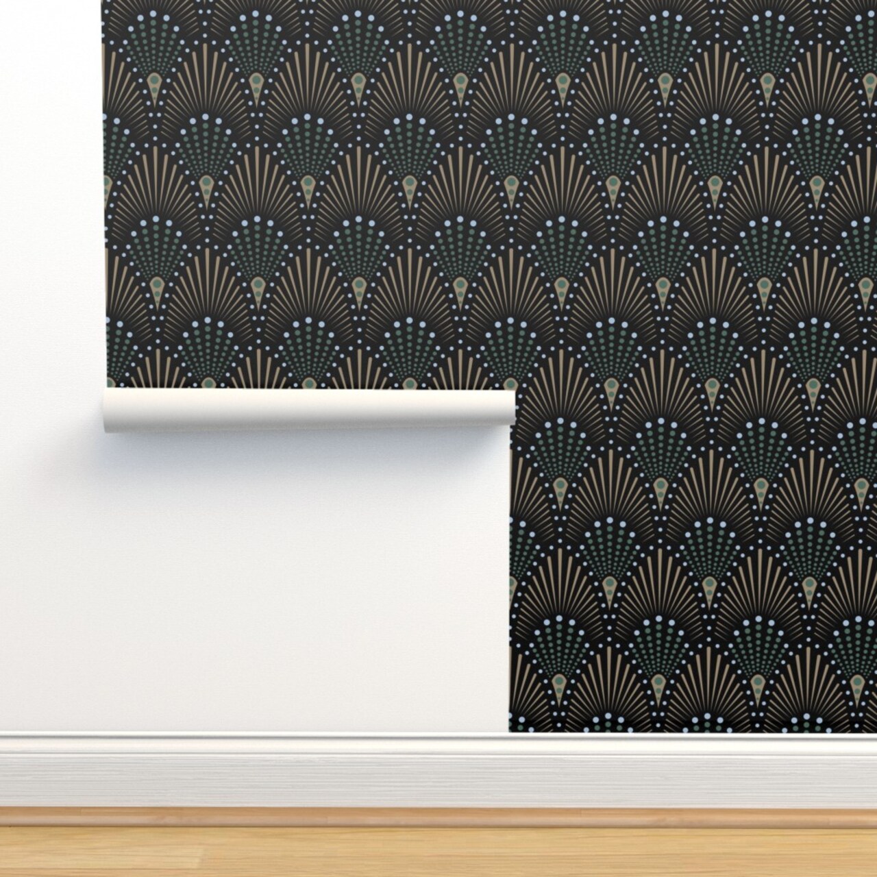 1920S Glam Boho Jungle Geometric Luxury Custom Pre-pasted Wallpaper by Spoonflower Pre-Pasted Wallpaper 2FT Wide
